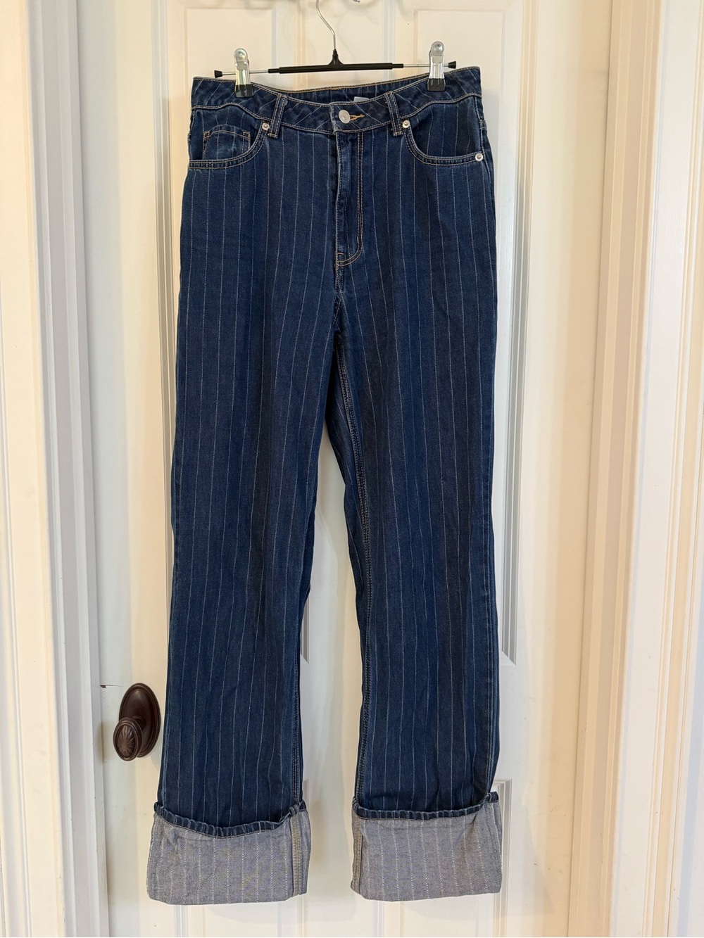 H&M Dark Blue Pinstripe Boyfriend Jeans